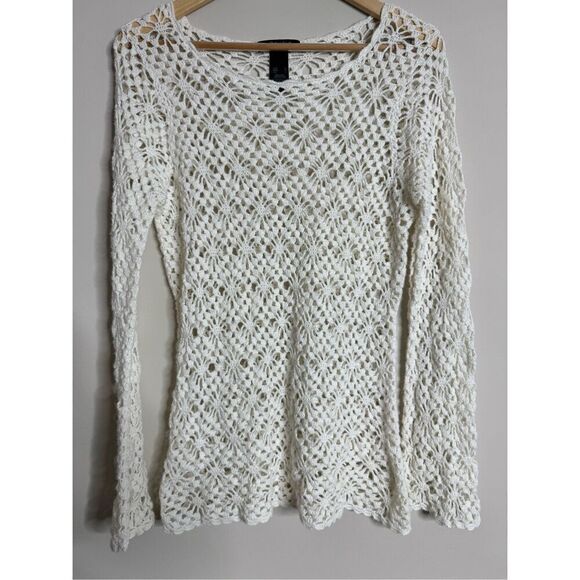 Vintage crotchet white long sleeve top sz L - Picture 2 of 6